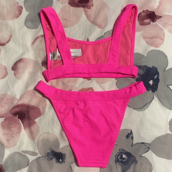 Topshop Ribbed Hot Pink Neon Summer Beachy Bikini Size 4 - Picture 3 of 5
